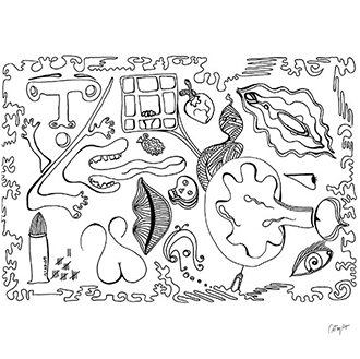 Dessin encre noire representaion symbolique de la condition humaine noir imaginaire